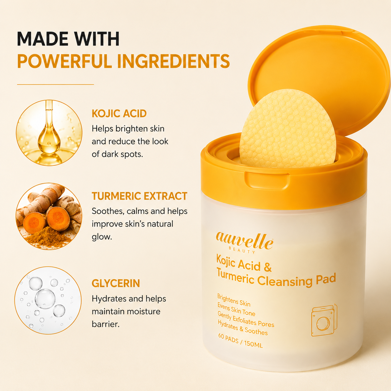Turmeric Kojic Glow Pads — fade dark spots and uneven skin tone